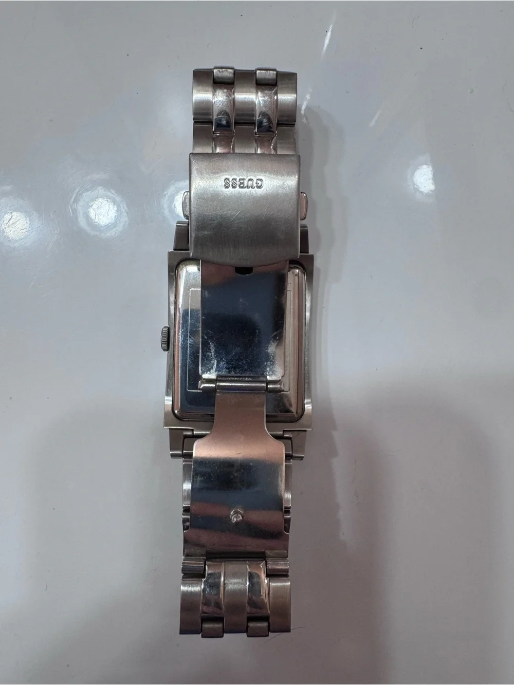 GUESS Men’s Silver Rectangular Stainless Steel Roman Numeral Watch W85062G2